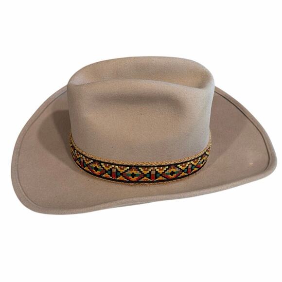 Vintage beige 100% wool cowboy hat with silk lining leather sweatband size 7 main image 6